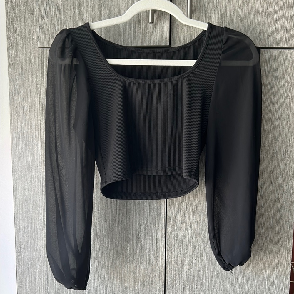 Elegant Black Long Sleeve Crop Top